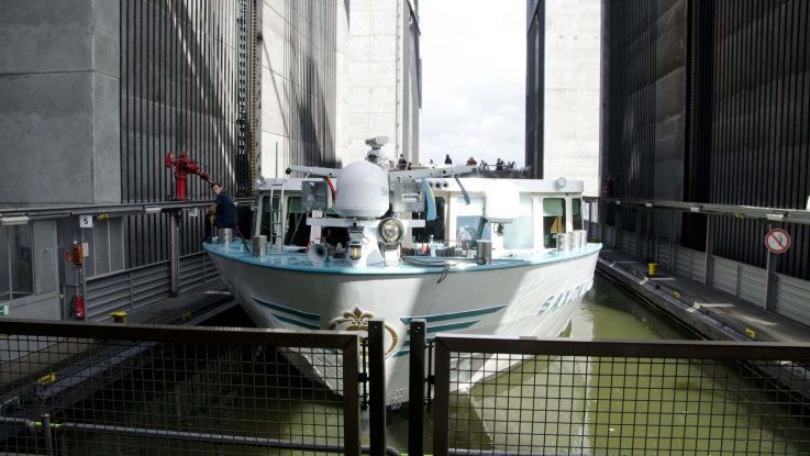 Die Saxonia im Fahrstuhl. Foto: bergeest