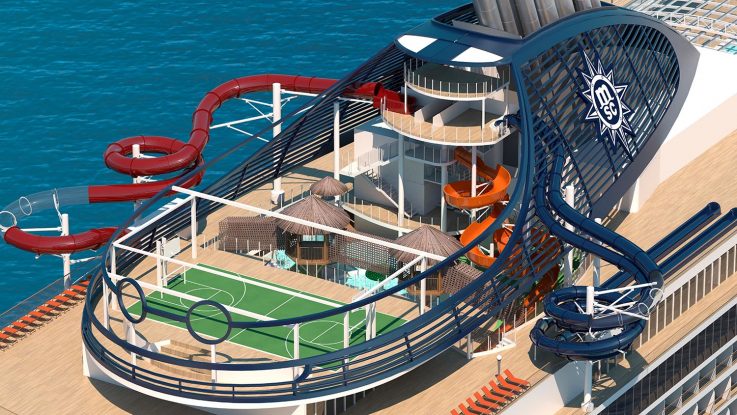 Der Wasserpark auf der Seaview. Er ist eines der Prunkstücke der Seaside-Klasse. Foto: MSC Cruises