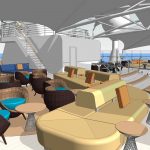 Zudem wird die Tribüne um einen großzügigen Lounge-Bereich auf Deck 15 ergänzt und lädt zum Zuschauen und Mitfiebern ein. Foto: TUI Cruises