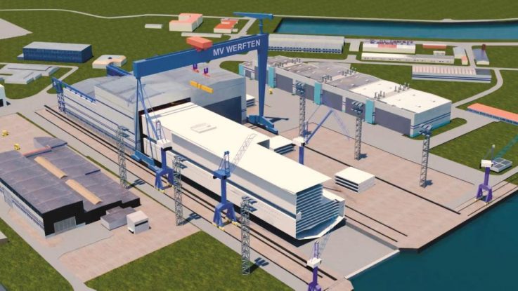 So soll die Erweiterung der Halle der MV Werften in Rostock einmal aussehen. Foto: MV Werften