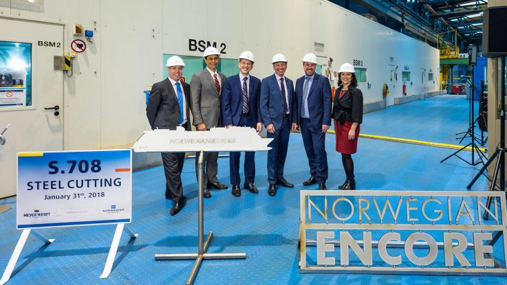 Am Mittwoch fand der Stahlschnitt der neuen Norwegian Encore in Papenburg statt. Foto: Norwegian Cruise Line